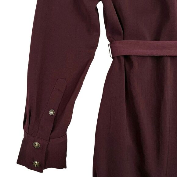 Banana Republic Women Shirt Dress Burgundy Sz 0 Long Sleeve Belted Preppy Office - Picture 7 of 15